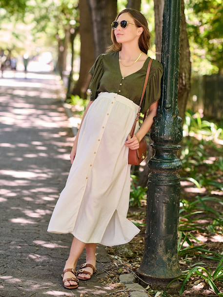 Zwangerschaps- en voedingsblouse met linnen ENVIE DE FRAISE beige+kaki - vertbaudet enfant 