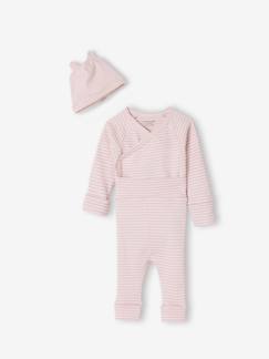 -Babyset body, legging en muts met strepen