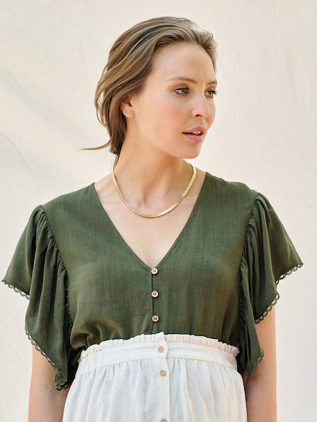 Zwangerschaps- en voedingsblouse met linnen ENVIE DE FRAISE beige+kaki - vertbaudet enfant 
