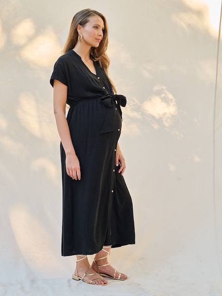 Lange ENVIE DE FRAISE shirtjurk voor zwangerschap en borstvoeding beige+kaki+zwart - vertbaudet enfant 