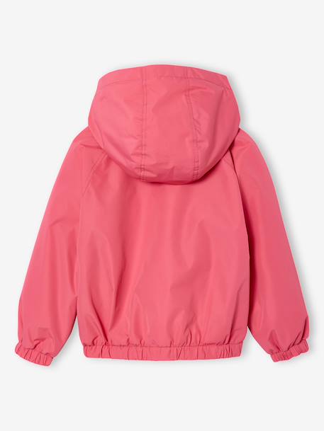 Winddichte jas met capuchon voor meisjes, gevoerd met sherpa marineblauw+rozen - vertbaudet enfant 