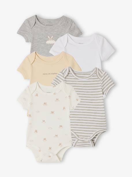 Set van 5 body's met korte mouwen, konijn en wolk ecru - vertbaudet enfant 