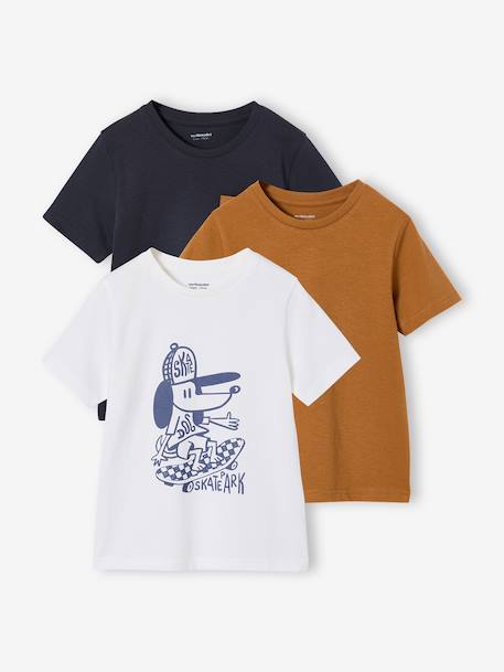 Set van 3 T-shirt met korte mouwen amandelgroen+karamel+marineblauw+pecannoot+petrolblauw+saliegroen - vertbaudet enfant 