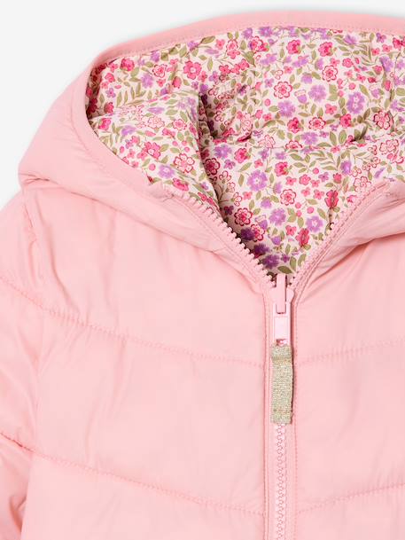 Lichtgewicht omkeerbaar donsjack voor meisjes antraciet+lichtroze+zachtpaars - vertbaudet enfant 