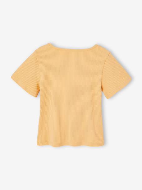 T-shirt voor meisjes met een fantasieknoop blauw, gestreept+geel - vertbaudet enfant 