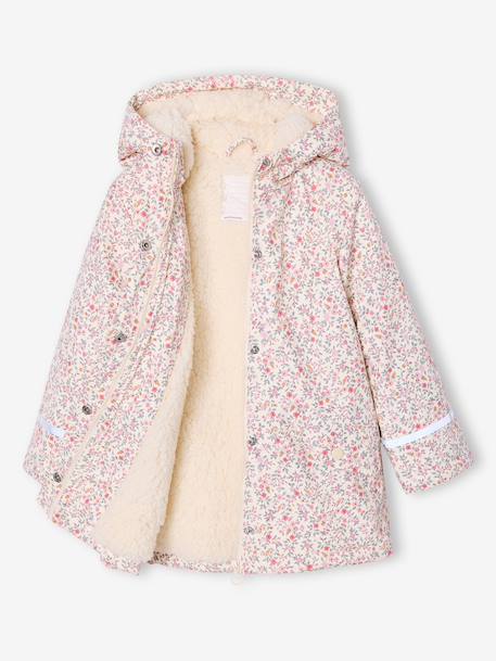 Regenjas voor meisjes met capuchon en sherpa voering antraciet+indigoblauw+meerkleurig - vertbaudet enfant 