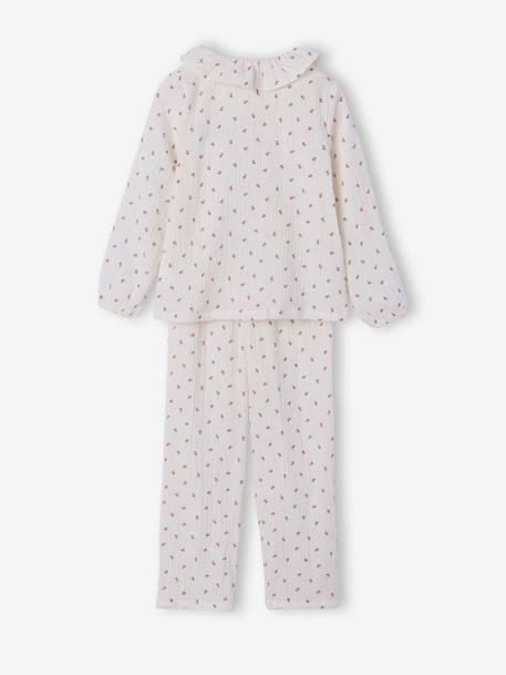 Pyjama meisjes katoenen gaas bloemen ecru - vertbaudet enfant 