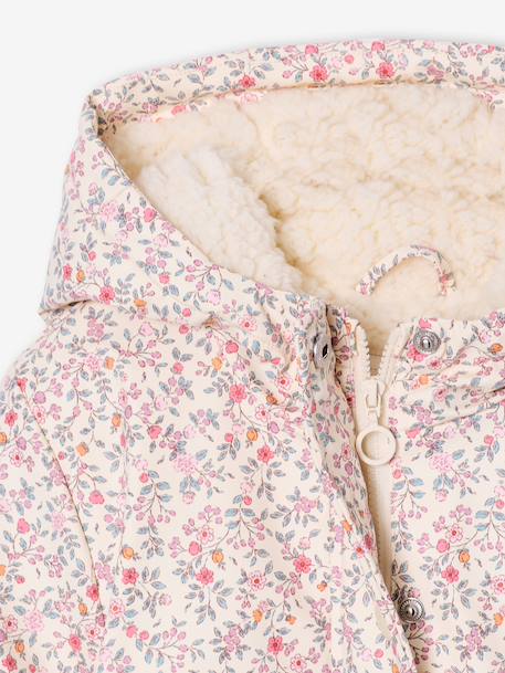 Regenjas voor meisjes met capuchon en sherpa voering antraciet+indigoblauw+meerkleurig - vertbaudet enfant 