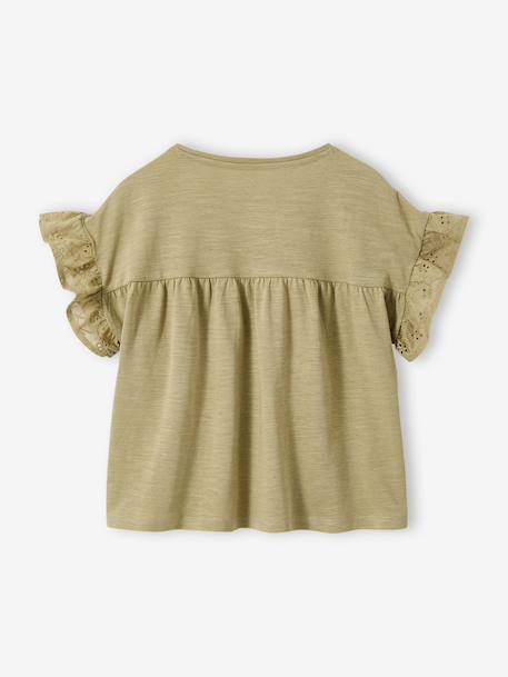 T-shirt meisjes met geborduurde details ecru+kaki+koraal - vertbaudet enfant 