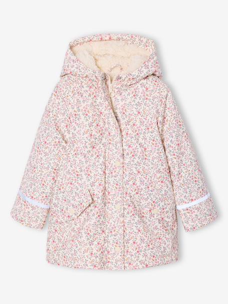 Regenjas voor meisjes met capuchon en sherpa voering antraciet+indigoblauw+meerkleurig - vertbaudet enfant 