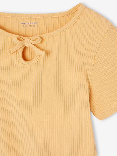 T-shirt voor meisjes met een fantasieknoop blauw, gestreept+geel - vertbaudet enfant 