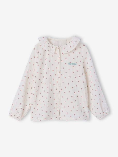 Pyjama meisjes katoenen gaas bloemen ecru - vertbaudet enfant 