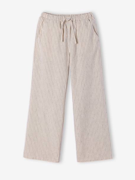 Wijde broek voor meisjes beige, gestreept - vertbaudet enfant 