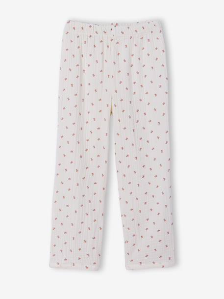 Pyjama meisjes katoenen gaas bloemen ecru - vertbaudet enfant 