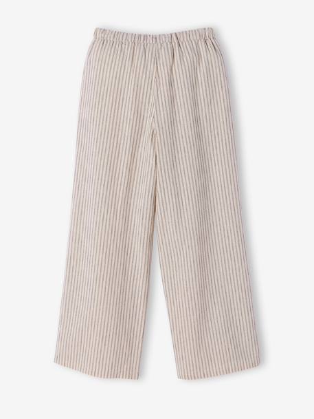 Wijde broek voor meisjes beige, gestreept - vertbaudet enfant 