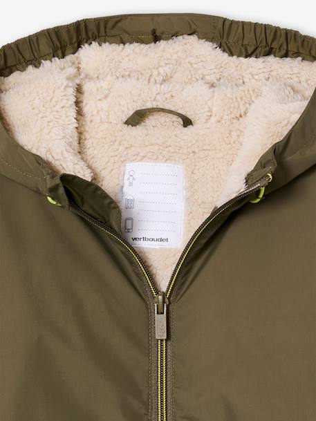 Windjack met capuchon en sherpavoering voor jongens kaki+karamel+marineblauw+olijf - vertbaudet enfant 