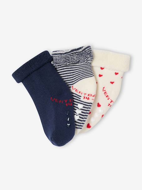 Set van 3 paar sokken « c½urs » babymeisje ecru+hazelnoot - vertbaudet enfant 