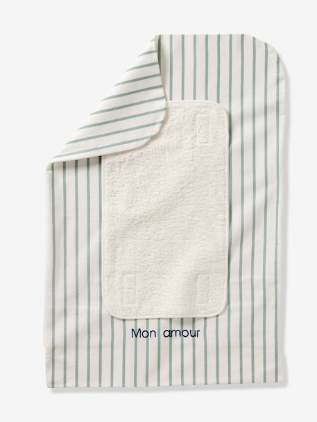 Personaliseerbare aankleedkussenhoes HANOÏ beige, bedrukt+ecru / bladgroen+meerkleurig+saliegroen - vertbaudet enfant 