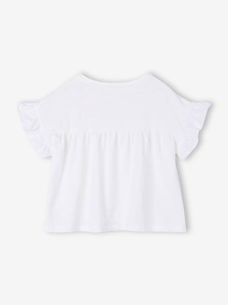 T-shirt meisjes met geborduurde details ecru+kaki+koraal - vertbaudet enfant 
