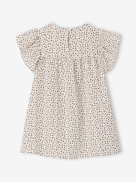 Jurk met bloemenprint van katoenen gaas beige+beige, bedrukt+lichtroze+vanille - vertbaudet enfant 