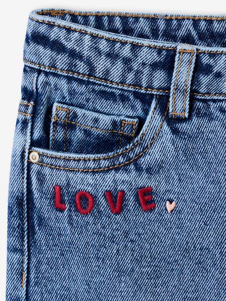 Mom meisjesjeans met bloemenborduurwerk blauw+lichtblauw+middenblauw - vertbaudet enfant 