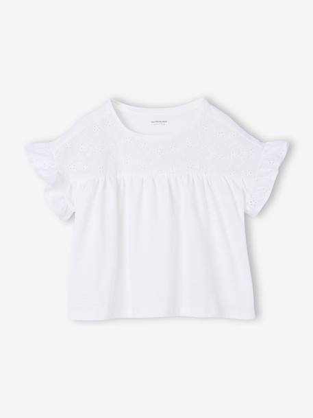 T-shirt meisjes met geborduurde details ecru+kaki+koraal - vertbaudet enfant 