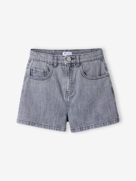 Kinder short van katoenen jeans denimgrijs+middenblauw - vertbaudet enfant 