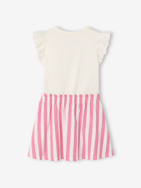 Meisjesjurk met 2-in-1 effect ecru+indigoblauw+lichtroze+roze, gestreept - vertbaudet enfant 