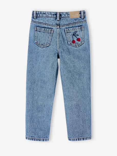 Mom meisjesjeans met bloemenborduurwerk blauw+lichtblauw+middenblauw - vertbaudet enfant 