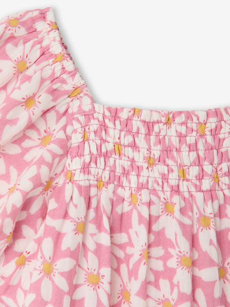 Jurk voor meisjes met smockwerk en bloemenprint roze (poederkleur)+vanille - vertbaudet enfant 