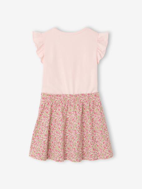 Meisjesjurk met 2-in-1 effect ecru+indigoblauw+lichtroze+roze, gestreept - vertbaudet enfant 