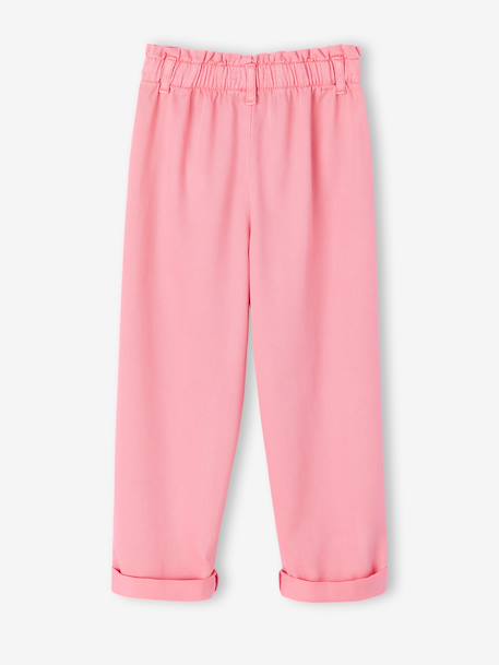 Soepele meisjesbroek in 'paperbag'-stijl kaki+koraal+rozen - vertbaudet enfant 