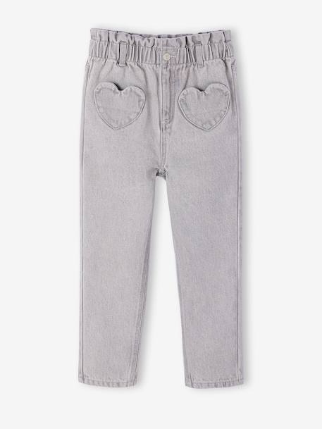 Paperbag jeans meisjes zakken hartjes denimgrijs+middenblauw+ongewassen denim - vertbaudet enfant 