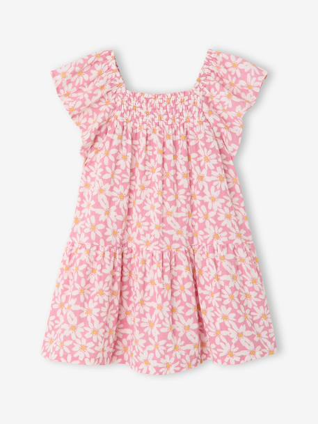 Jurk voor meisjes met smockwerk en bloemenprint roze (poederkleur)+vanille - vertbaudet enfant 