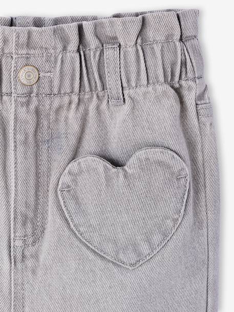 Paperbag jeans meisjes zakken hartjes denimgrijs+middenblauw+ongewassen denim - vertbaudet enfant 