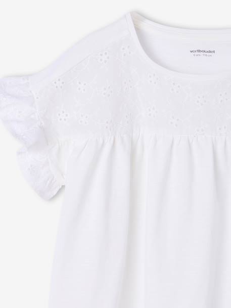 T-shirt meisjes met geborduurde details ecru+kaki+koraal - vertbaudet enfant 