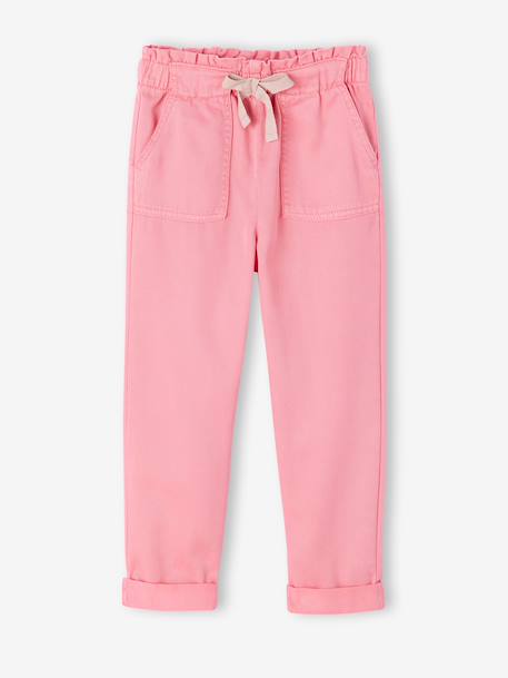 Soepele meisjesbroek in 'paperbag'-stijl kaki+koraal+rozen - vertbaudet enfant 