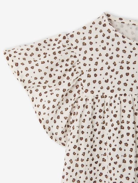 Jurk met bloemenprint van katoenen gaas beige+beige, bedrukt+lichtroze+vanille - vertbaudet enfant 