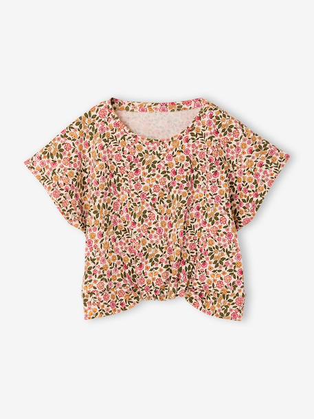 Blouse met korte mouwen amandelgroen+wit, bedrukt - vertbaudet enfant 