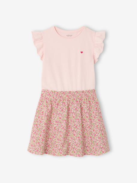 Meisjesjurk met 2-in-1 effect ecru+indigoblauw+lichtroze+roze, gestreept - vertbaudet enfant 