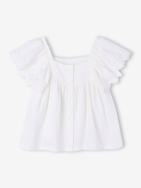 Blouse met ruches van katoengaas ecru - vertbaudet enfant 