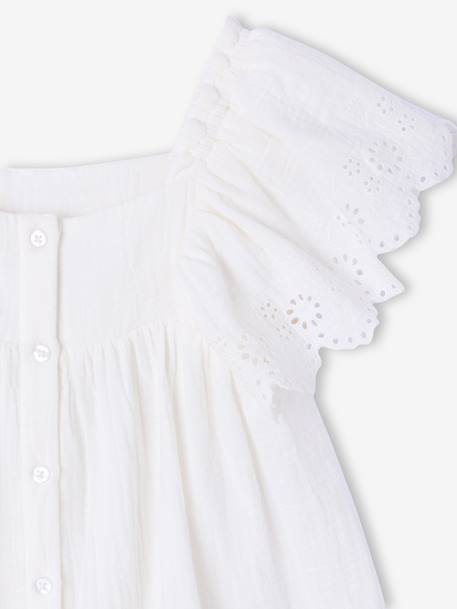Blouse met ruches van katoengaas ecru - vertbaudet enfant 