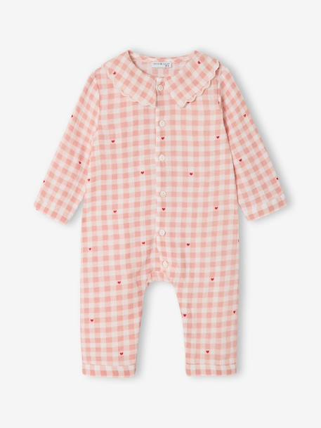 Baby pyjama met wijde hals van biologisch katoen roze (poederkleur) - vertbaudet enfant 