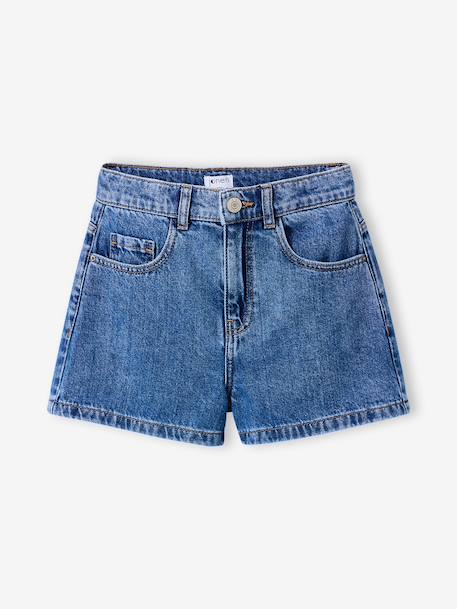 Kinder short van katoenen jeans denimgrijs+middenblauw - vertbaudet enfant 