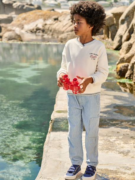 sweater jongen met V-hals ecru - vertbaudet enfant 