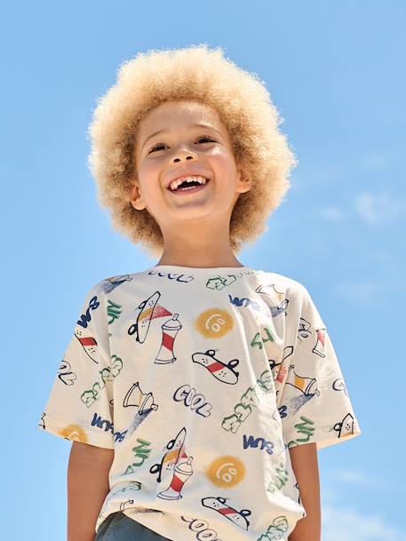 T-shirt jongens korte mouwen antraciet+ecru+wit - vertbaudet enfant 