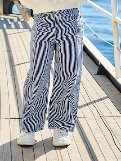 Gestreepte wijde broek voor meisjes blauw, gestreept - vertbaudet enfant 