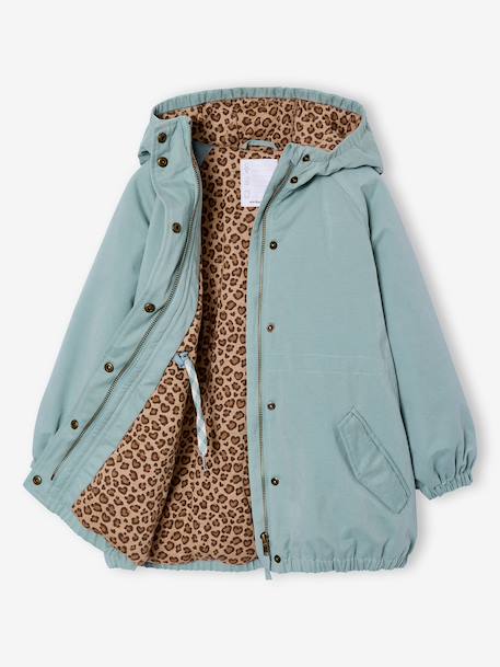 Lange parka met capuchon voor meisjes groengrijs - vertbaudet enfant 