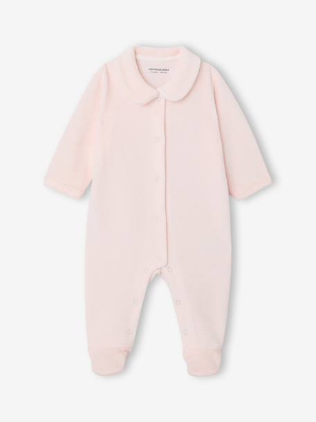 Set van 2 geribd fluwelen babyslaappakjes met opening voor beige+rozen - vertbaudet enfant 