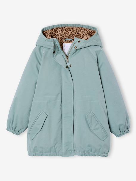 Lange parka met capuchon voor meisjes groengrijs - vertbaudet enfant 
